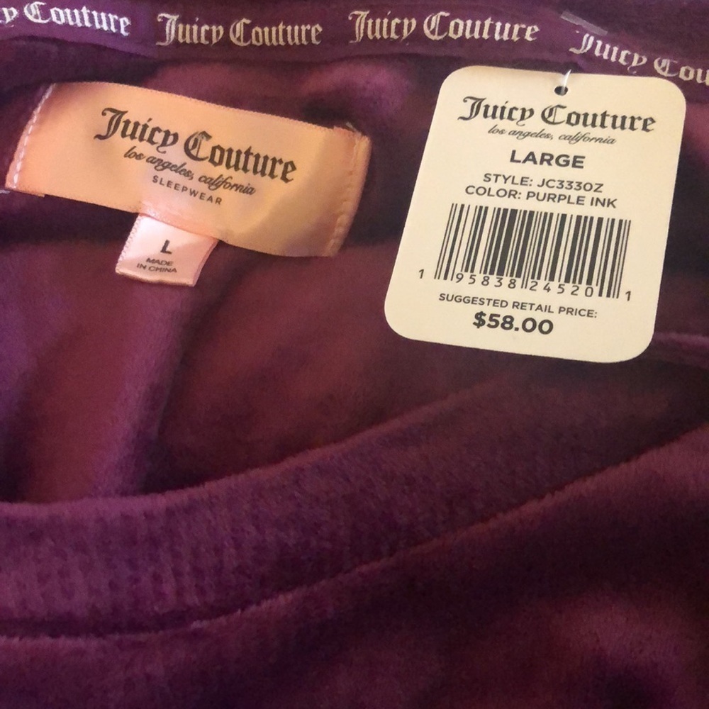 Juicy Couture Soft Velvet Bling Top & Jogger Lounge Set Sz L Purple Embellished - Picture 7 of 7